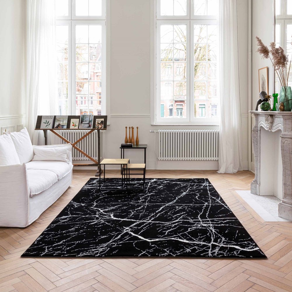 Tiago 46311 AF900 Marble Rugs in Monochrome Black